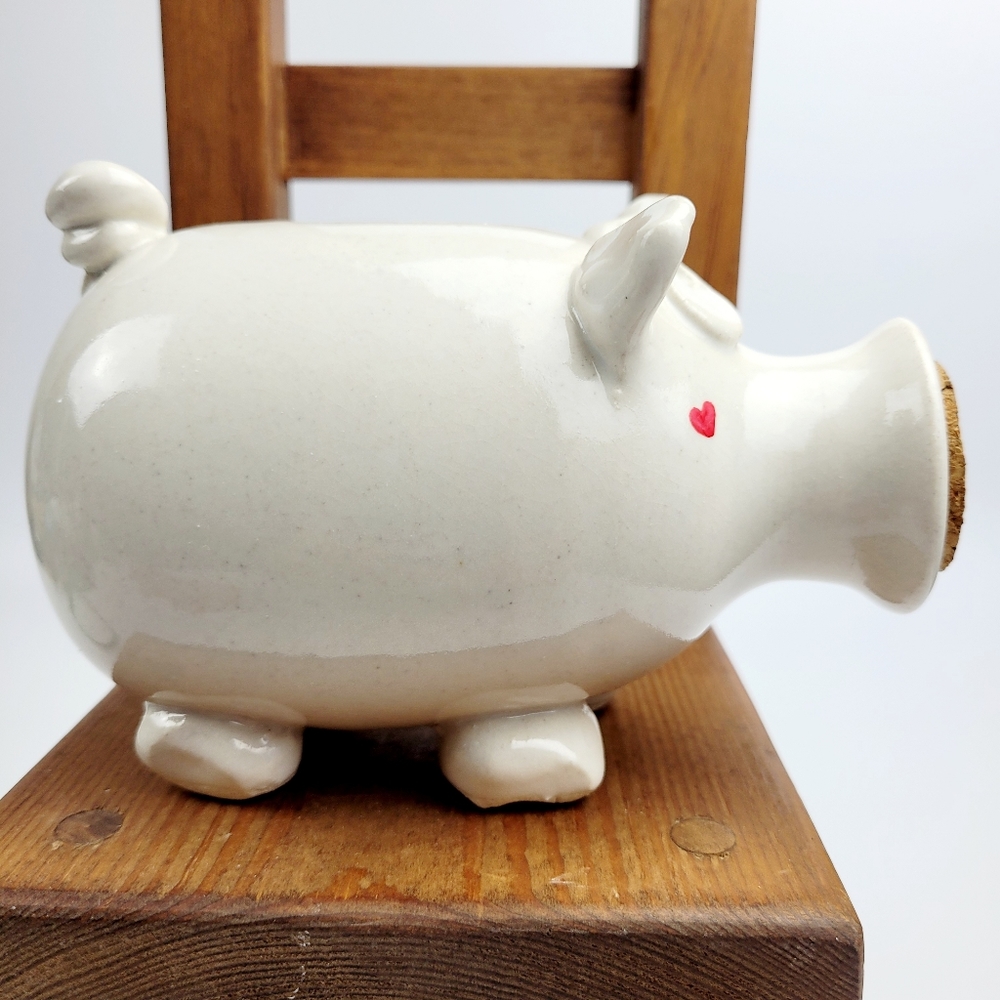 Handmade Glazed Ceramic White Piggy Bank With Heart